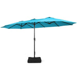 15FT Double-Sided Patio Umbrella Extra Large Outdoor Twin Market Umbrella with Crank Handle & Umbrella Base