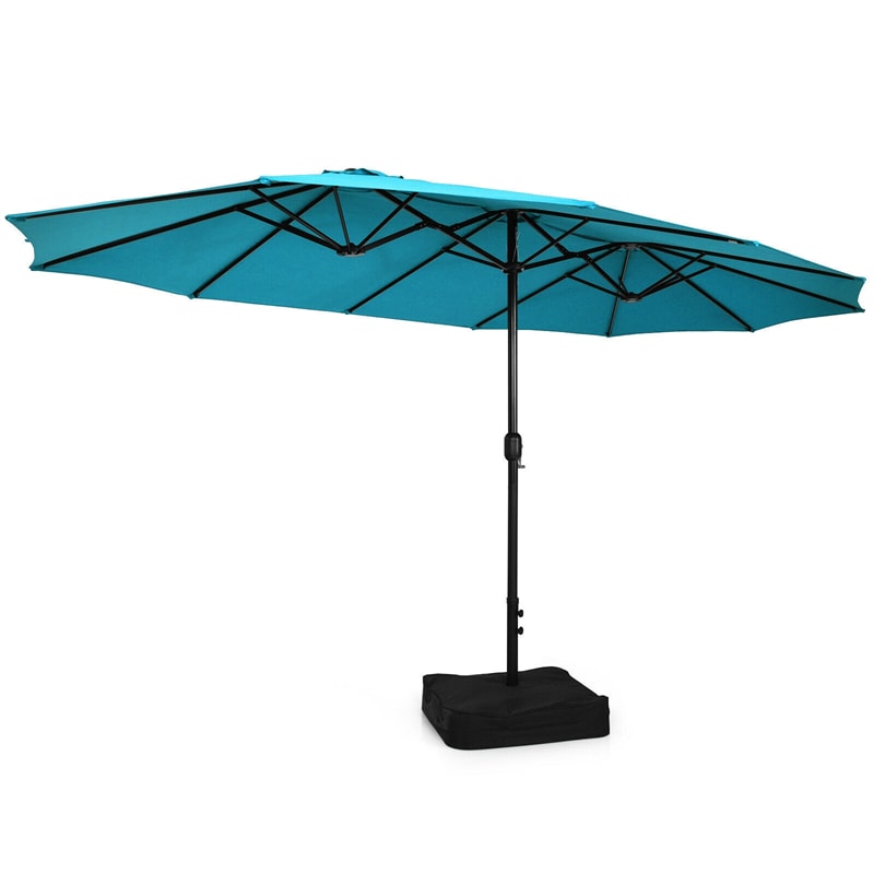 15FT Double-Sided Patio Umbrella Extra Large Outdoor Twin Market Umbrella with Crank Handle & Umbrella Base