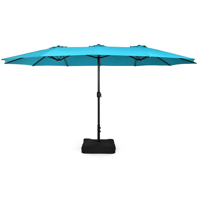 15FT Double-Sided Patio Umbrella Extra Large Outdoor Twin Market Umbrella with Crank Handle & Umbrella Base