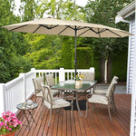 15FT Double-Sided Patio Umbrella Extra Large Outdoor Twin Market Umbrella with Crank Handle & Umbrella Base