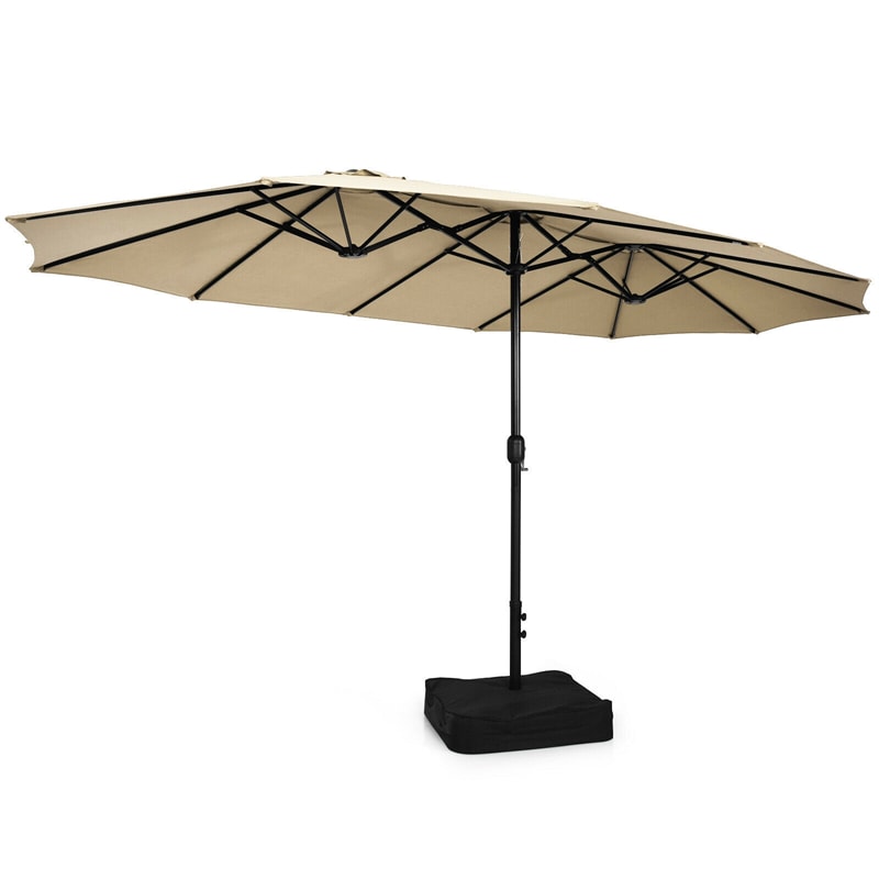 15FT Double-Sided Patio Umbrella Extra Large Outdoor Twin Market Umbrella with Crank Handle & Umbrella Base