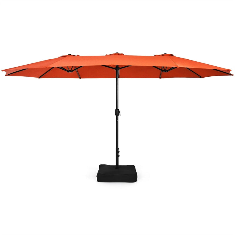 15FT Double-Sided Patio Umbrella Extra Large Outdoor Twin Market Umbrella with Crank Handle & Umbrella Base