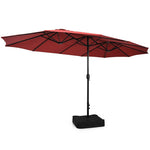 15FT Double-Sided Patio Umbrella Extra Large Outdoor Twin Market Umbrella with Crank Handle & Umbrella Base