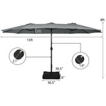 15FT Double-Sided Patio Umbrella Extra Large Outdoor Twin Market Umbrella with Crank Handle & Umbrella Base