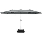 15FT Double-Sided Patio Umbrella Extra Large Outdoor Twin Market Umbrella with Crank Handle & Umbrella Base