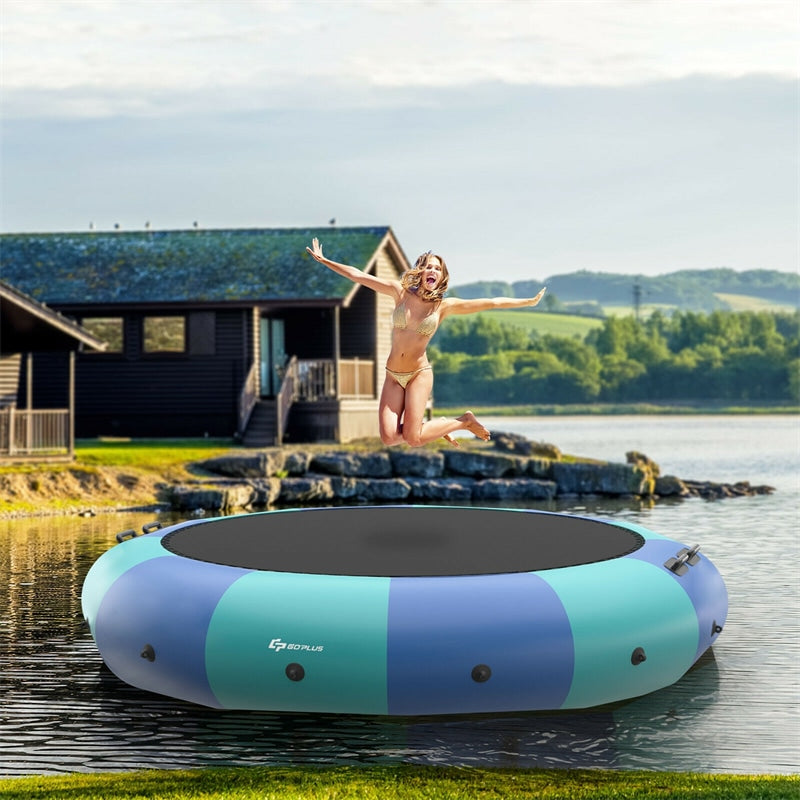 15FT Inflatable Water Trampoline Floating Lake Trampoline with 500W Electric Inflator & Rope Ladder, Recreational Water Bouncer for Pool