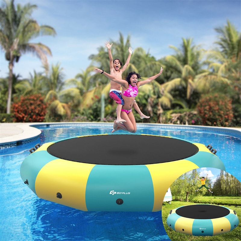 15FT Inflatable Water Trampoline Floating Lake Trampoline with 500W Electric Inflator & Rope Ladder, Recreational Water Bouncer for Pool