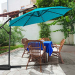 10FT Offset Patio Umbrella Solar Powered LED Outdoor Market Umbrella 360 Degree Rotation with Crank Handle & Cross Base