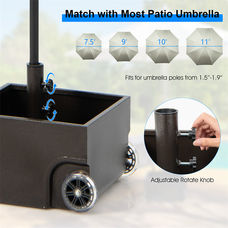 170lbs Filled Umbrella Base, Heavy Duty 2-in-1 Umbrella Stand with Wheels & Fillable Planter, Square Umbrella Holder for Patio, Poolside & Deck