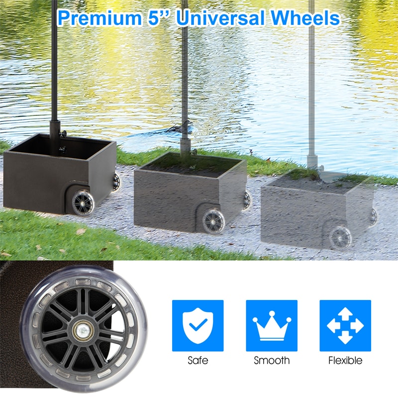 170lbs Filled Umbrella Base, Heavy Duty 2-in-1 Umbrella Stand with Wheels & Fillable Planter, Square Umbrella Holder for Patio, Poolside & Deck