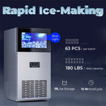 180LBS/24H Commercial Ice Maker Stainless Steel Freestanding Undercounter Ice Machine with Self-Cleaning Function & 35LBS Storage Bin