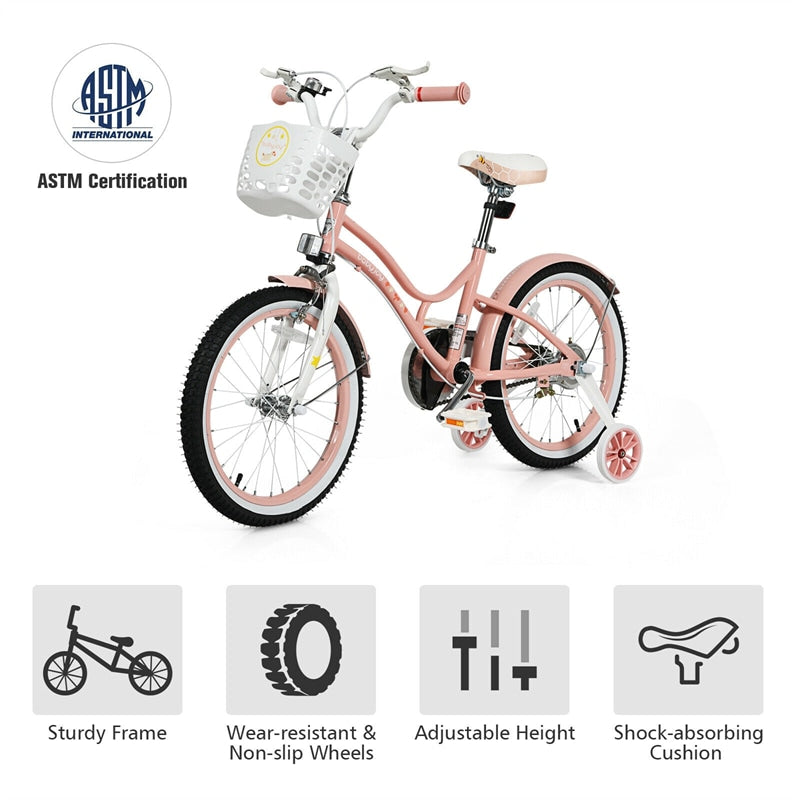 18 Inch Kids Bike, Toddler Bicycle with Removable Training Wheels & Adjustable Seat for Boys Girls