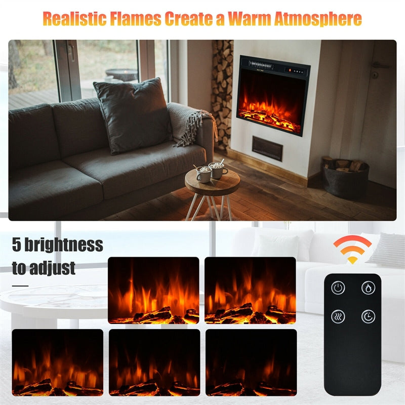 18" Electric Fireplace Insert 1500W Recessed Fireplace Stove Heater with Remote Control