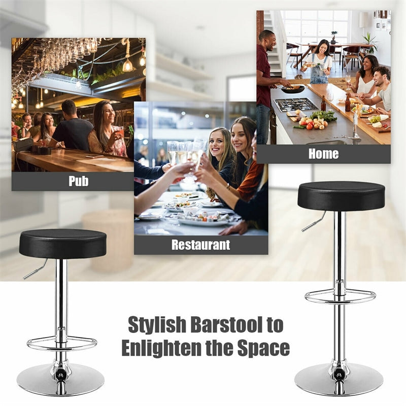 Swivel Bar Stool, Adjustable Modern Backless Round Barstool PU Leather Armless Bar Chair with Chrome Footrest, Metal Frame for Kitchen Dining