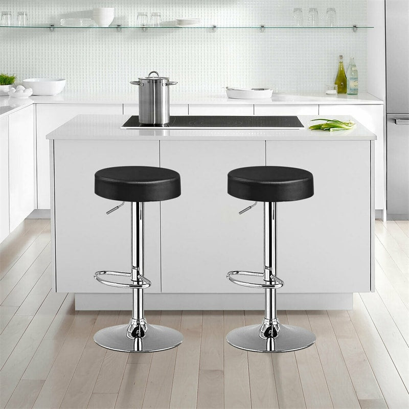 Swivel Bar Stool, Adjustable Modern Backless Round Barstool PU Leather Armless Bar Chair with Chrome Footrest, Metal Frame for Kitchen Dining