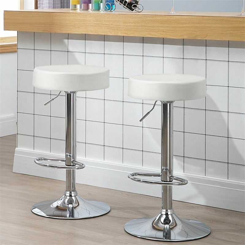 Swivel Bar Stool, Adjustable Modern Backless Round Barstool PU Leather Armless Bar Chair with Chrome Footrest, Metal Frame for Kitchen Dining