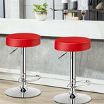 Swivel Bar Stool, Adjustable Modern Backless Round Barstool PU Leather Armless Bar Chair with Chrome Footrest, Metal Frame for Kitchen Dining