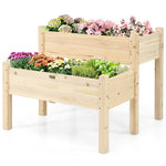 2-Tier Raised Garden Bed, Fir Wood Elevated Planter Box with Legs, Drainage Holes, 220LBS Capacity for Vegetables Herbs Flowers, Outdoor Patio