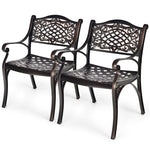 2 Pieces Cast Aluminum Bistro Chairs, All-Weather Outdoor Dining Chairs with Armrests & Curved Seats, Patio Armchairs for Garden, Poolside & Backyard