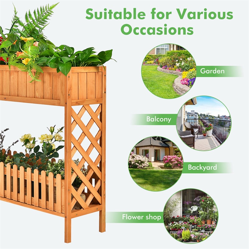 2-Tier Wood Raised Garden Bed Elevated Planter Box for Vegetable Flower Herb