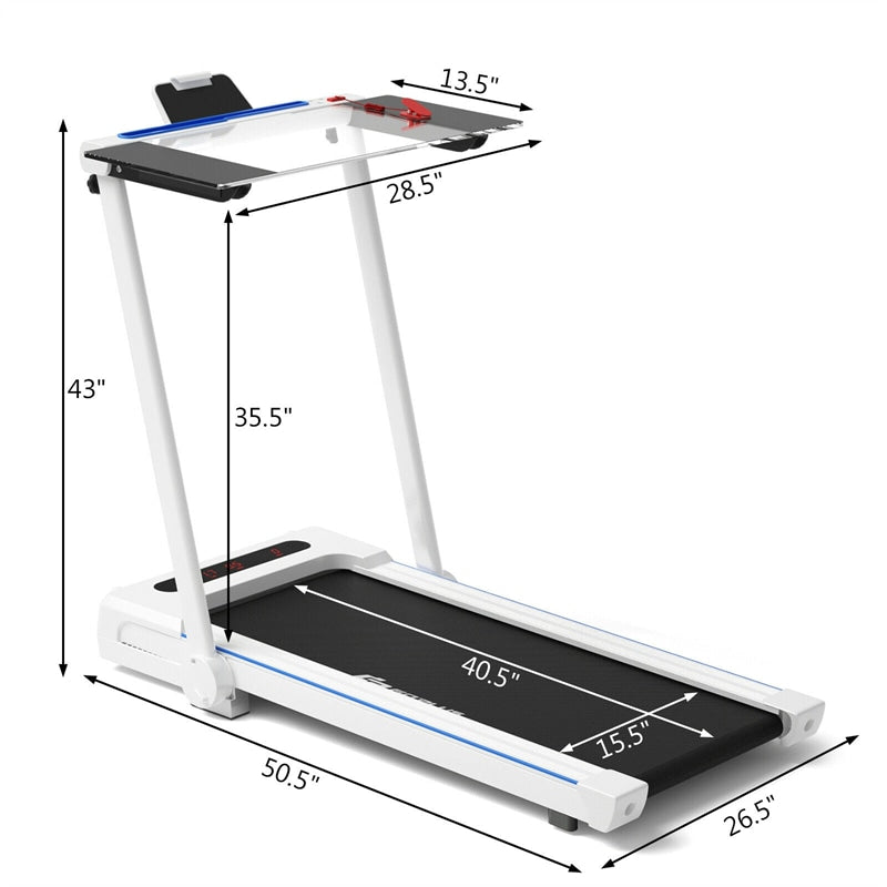 3-in-1 Under Desk Treadmill 2.25HP Electric Folding Treadmill with LCD Display Bluetooth Speakers Remote Control