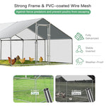 20 FT Large Metal Chicken Coop Run Walk-in Poultry Cage Hen Run House Shade Cage for Outdoor Backyard Farm