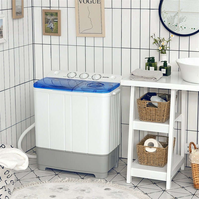 Portable Washing Machine 2-in-1 Mini Compact Twin Tub Laundry Washer Spin Dryer Combo 22LBS Capacity with Timer Control