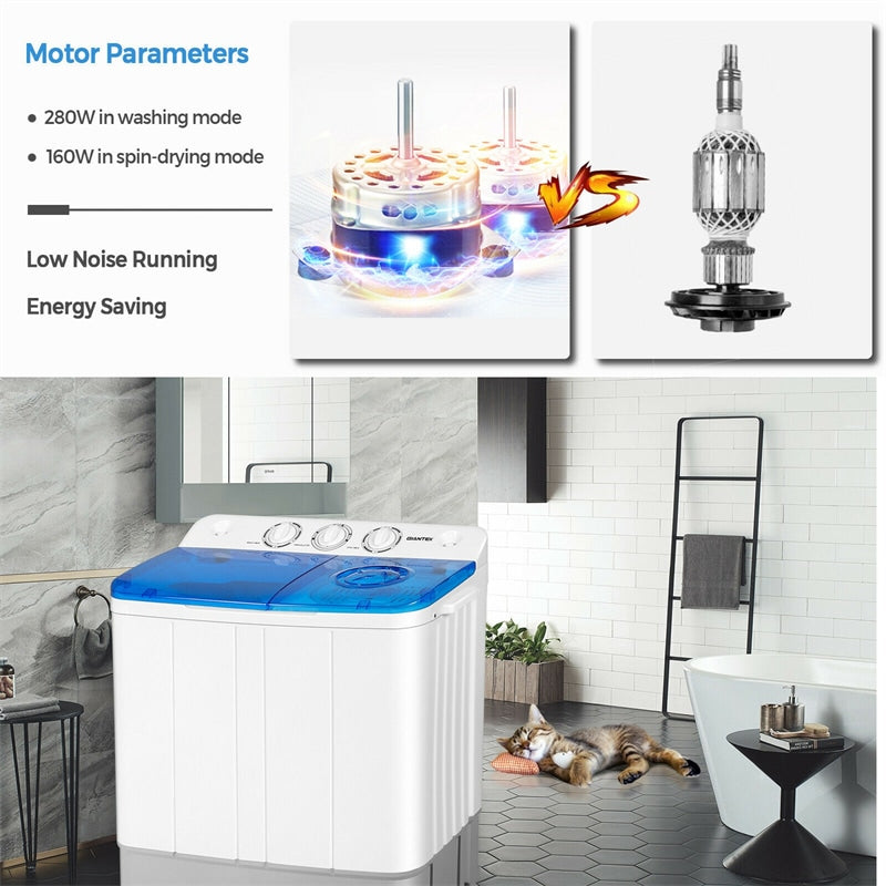 Portable Washing Machine 2-in-1 Mini Compact Twin Tub Laundry Washer Spin Dryer Combo 22LBS Capacity with Timer Control