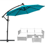 10FT Offset Patio Umbrella Solar Powered LED Outdoor Market Umbrella 360 Degree Rotation with Crank Handle & Cross Base