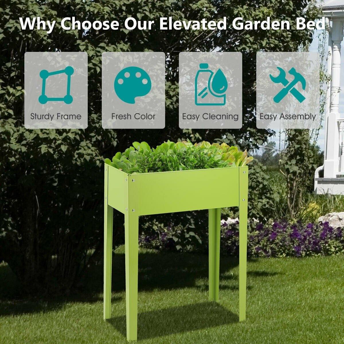 24.5" L x 12.5" W x 31.5" H Outdoor Metal Raised Garden Bed Elevated Planter Box - Bestoutdor