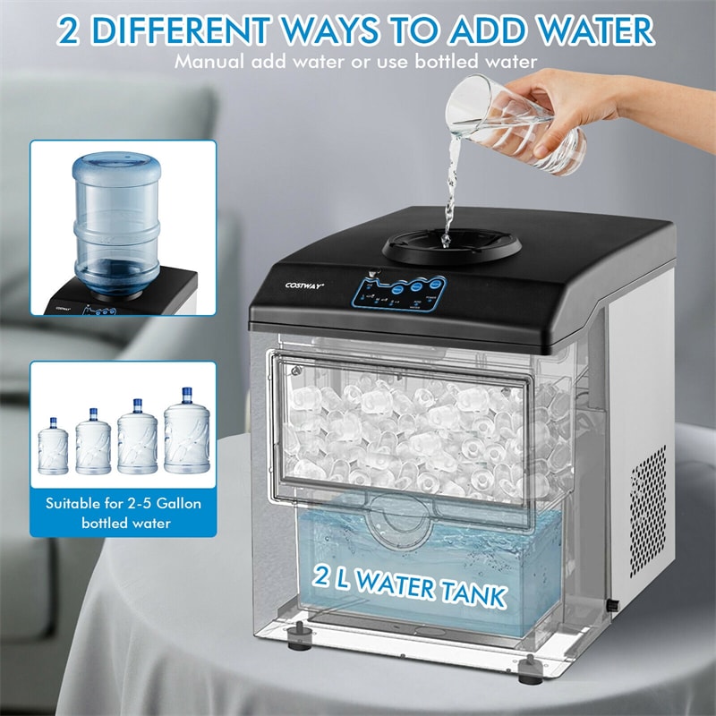 2-in-1 Countertop Ice Maker with Water Dispenser, 48LBS/24H Stainless Steel Ice Machine w/ Chilled Water Spout, 5LBS Ice Basket for Home, Office Party