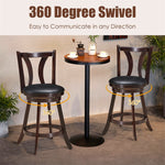 24" Bar Stools Set of 2 360° Swivel High Back Counter Height Stools with Leather Padded Seat & Solid Rubber Wood Legs
