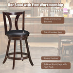 24" Swivel Bar Stools Set of 2 Counter Height Bar Stools with Leather Padded Seat & Solid Rubber Wood Legs, High Back Dining Chairs for Pub Kitchen