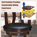 24" Swivel Bar Stools Set of 2 Counter Height Bar Stools with Leather Padded Seat & Solid Rubber Wood Legs, High Back Dining Chairs for Pub Kitchen