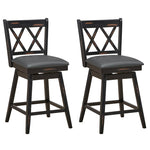 Swivel Bar Stools Set of 2, Rubber Wood 25" Counter Height Dining Chairs with Upholstered Cushions, Ergonomic Backrests & Footrests