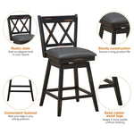 Swivel Bar Stools Set of 2, Rubber Wood 25" Counter Height Dining Chairs with Upholstered Cushions, Ergonomic Backrests & Footrests