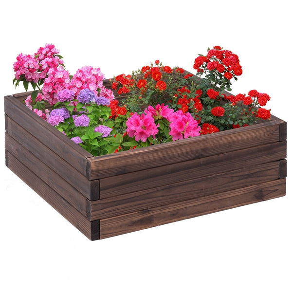 24" Square Wooden Raised Garden Bed, Outdoor Planter Box for Vegetables, Flowers, Herbs, Elevated Wood Planter for Patio & Lawn