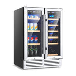 24" Dual Zone Wine and Beverage Cooler Refrigerator Freestanding Undercounter Drink Fridge for 18 Bottles & 57 Cans with Glass Door & Temp Control