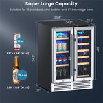 24" Dual Zone Wine & Beverage Cooler Refrigerator, 18 Bottles & 57 Cans Freestanding Undercounter Drink Fridge with Glass Door, Digital Temp Control