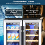 24" Dual Zone Wine & Beverage Cooler Refrigerator, 18 Bottles & 57 Cans Freestanding Undercounter Drink Fridge with Glass Door, Digital Temp Control