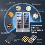 24" Dual Zone Wine and Beverage Cooler Refrigerator Freestanding Undercounter Drink Fridge for 18 Bottles & 57 Cans with Glass Door & Temp Control