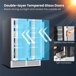 24" Dual Zone Wine & Beverage Cooler Refrigerator, 18 Bottles & 57 Cans Freestanding Undercounter Drink Fridge with Glass Door, Digital Temp Control