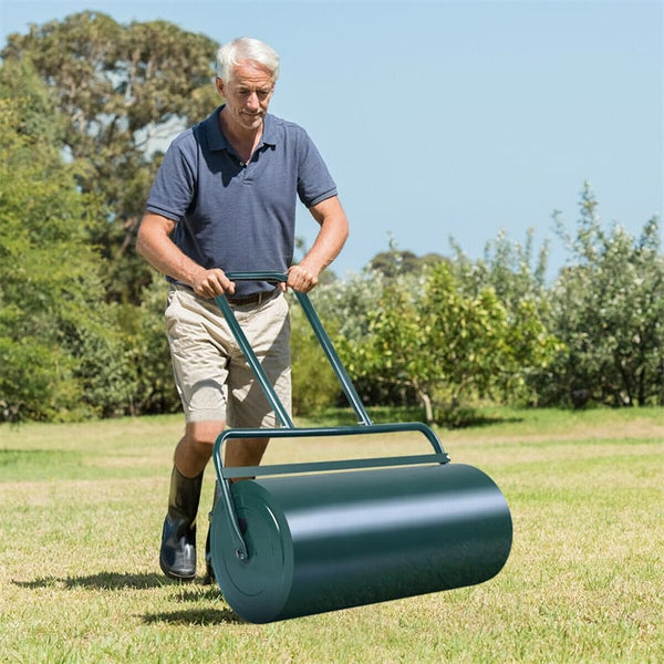 13 Gallon Lawn Roller 24" x 13" Push/Tow Behind Steel Yard Sod Roller Filled Water Sand with U Shaped Handle for Garden Backyard