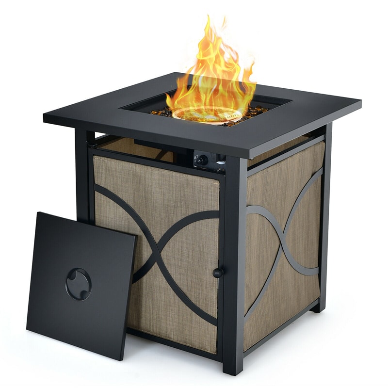 25" Square Propane Fire Pit Table 40000BTU Outdoor Gas Fire Table with Removable Lid, Fire Glass, Adjustable Flame, CSA Approved for Patio Garden