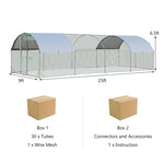 25FT Large Metal Chicken Coop Galvanized Walk-in Poultry Cage Hen Run House Rabbits Habitat Cage Run Shade with Dome Cover