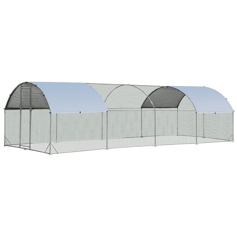 25FT Large Metal Chicken Coop Galvanized Walk-in Poultry Cage Hen Run House Rabbits Habitat Cage Run Shade with Dome Cover