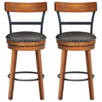 Bar Stools Set of 2, Swivel Stools 25.5" Counter Height Dining Chairs with Leather Padded Seat, Ladder Back, Solid Rubber Wood Legs for Kitchen Island