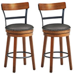 Bar Stools Set of 2, Swivel Stools 25.5" Counter Height Dining Chairs with Leather Padded Seat, Ladder Back, Solid Rubber Wood Legs for Kitchen Island