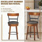 Bar Stools Set of 2, Swivel Stools 25.5" Counter Height Dining Chairs with Leather Padded Seat, Ladder Back, Solid Rubber Wood Legs for Kitchen Island