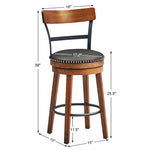 Bar Stools Set of 2, Swivel Stools 25.5" Counter Height Dining Chairs with Leather Padded Seat, Ladder Back, Solid Rubber Wood Legs for Kitchen Island